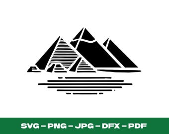 Arquivo de corte digital em SVG de pirâmides do deserto egípcio para Cricut, silhueta de marco do Egito Antigo, arte de parede histórica e de viagem em PNG.