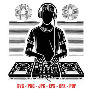 Dj svg Turntable Silhouette Music Party Decor Digital Download Night Club Wall Art Vinyl Design Cutting Files png dxf Disc Jockey Vector