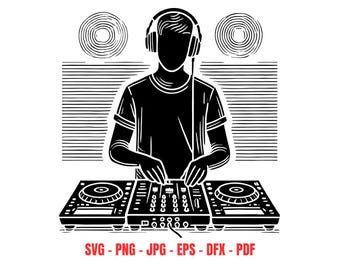 DJ SVG Turntable Silhouette Cut File Digital Download for Cricut Disc Jockey Music Party Night Club Vinyl Decks Wall Art PNG