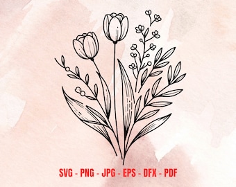 Tulip Line Art SVG Fine Line Floral Cut File Digital Download for Cricut Single Line Tulip Drawing Minimalist Botanical Wall Art PNG