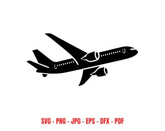 Silhueta de avião em SVG para uso comercial, vetor de aeronave a jato, download digital, clipart de viagem, aviação, voo, transporte, design, arquivo de corte