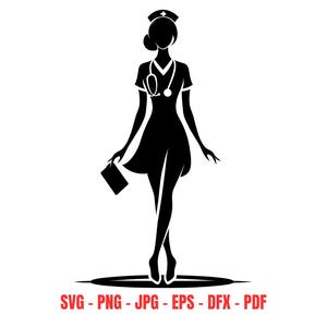 Elegant Nurse Silhouette Svg, Nursing Digital Download, Medical Staff Clipart for Cricut, Healthcare Worker Design for Shirts and Mugs