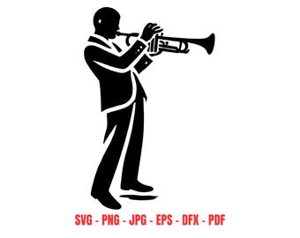 Jazz Musician svg Trumpet Player Silhouette Music Wall Art Digital Download Band Clipart Vector Cut File Design for Cricut Decal Music Decor