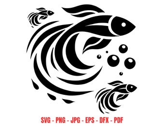 Betta Fish SVG Tropical Fish Cut File Digital Download for Cricut Aquarium Fighting Fish Silhouette Ocean Sea Life Wall Art PNG