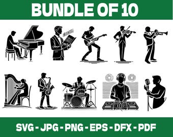 Musician Silhouettes – 10 Vector Music Designs (SVG, PNG, PDF)