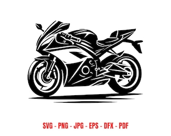 Sport motorfiets silhouet svg racefiets vector bestand Sportbike digitale download Superbike clipart motor gesneden bestand kruis raket