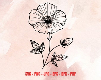 Single Flower Line Art SVG Poppy Bloom Fine Line Cut File Digital Download for Cricut Minimalist Floral Drawing Botanical Wall Art PNG