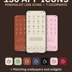 150 Minimalist App Icons Bundle, Neutral, Pink, Dark Mode, Wallpapers, Widgets, iPhone iPad Android
