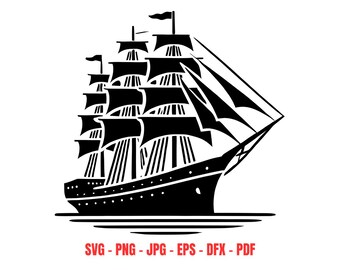 Download digital de clipart de barco à vela em SVG, PNG, DXF, JPG e PDF. Ideal para Cricut e Silhouette, este clipart náutico em formato vetorial é perfeito para decoração de parede com estilo vintage e marítimo.