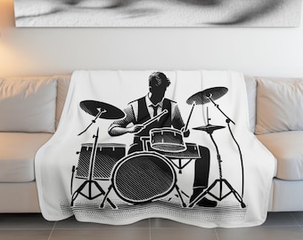 Loussiesd Drum Kit Sherpa Coperta moderna in pile per divano letto, microfono, musica rock, coperta in peluche ultra morbida, decorazione musicale sfocata, 200 x 200 cm