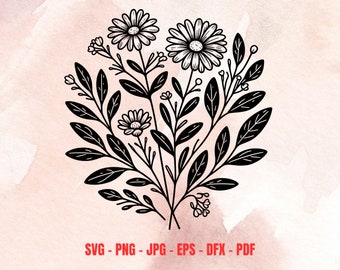 Wildflower Line Art SVG Fine Line Botanical Cut File Digital Download for Cricut Single Line Flower Drawing Minimalist Wall Art PNG