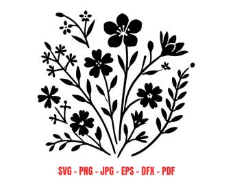 Floral Spray SVG Wildflower Branch Silhouette Cut File Digital Download for Cricut Flower Arrangement Wall Art Botanical Decor PNG