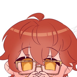 May include: A close-up of a cartoon character with red hair, wearing glasses with yellow lenses. The character is looking down and has a shy expression.