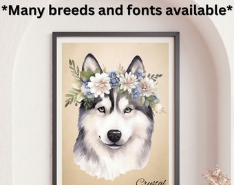 Custom Pet Portrait, Custom Pet Poster, Flower Pet Poster, Personalized Dog Print, Custom Dog Poster, Custom Dog Portrait, Dog Memorial Gift