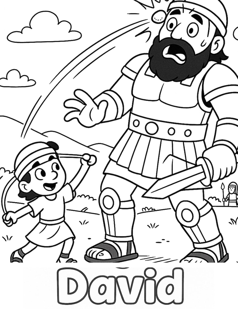 David and Goliath Coloring Pages for Kids – Bible Story Printable ...