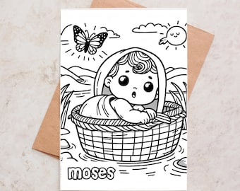 Adorable Baby Moses Biblical Bible Coloring Sheet Page for Kids and Toddlers