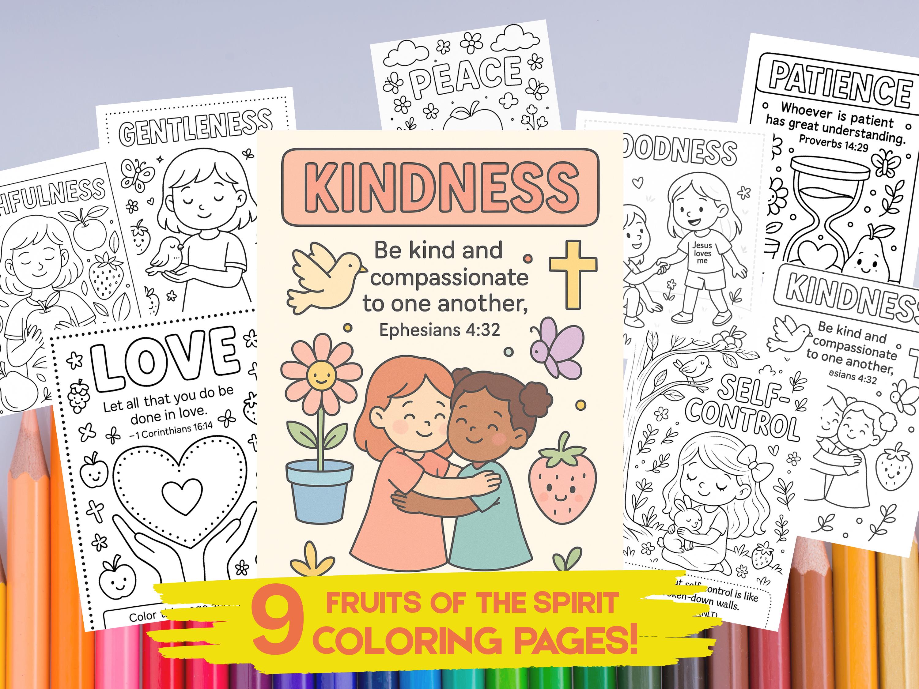 Fruits of the Spirit Coloring Pages for Kids – Printable Christian Bible Activity – Sunday School & Homeschool – Galatians 5:22-23