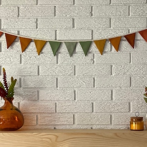 Colorful Autumn Bunting - Thanksgiving Garland- Fall Shades - Fireplace Mantel - Muted Rainbow - Solid Fabric Colors - Pennant Banner