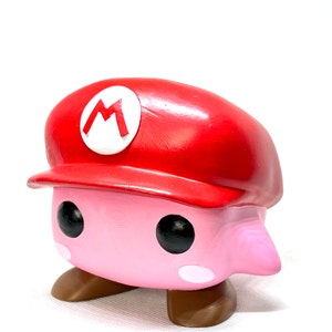 Made to Order Handpainted 3D Printed KirB in a Mario Hat