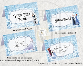 Frozen Birthday Party Food Label-Candy Label/EDITABLE/Place cards/Elsa Anna/Food Tents/Party Label/Birthday Labels/Party Favors/Name Cards