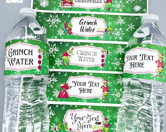 Grinch Christmas Party Water Bottle EDITABLE Label/Holiday Party/Party Label/Party Favors/Christmas Labels/Food Labels/Xmas Party/Birthday