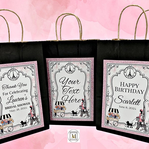 Paris Party Gift Bag Label/EDITABLE/Paris Ooh La La Birthday Favor Bags/Bridal Shower Party Bags/Party Favors/Invitation/Digital Party Label