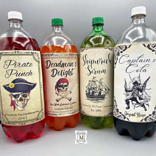 Pirate Birthday Party 2 Liter Potion Bottle Label Bundle Download/Wine Bottle Labels/Bottle Labels/Halloween Party Labels/Sea Party