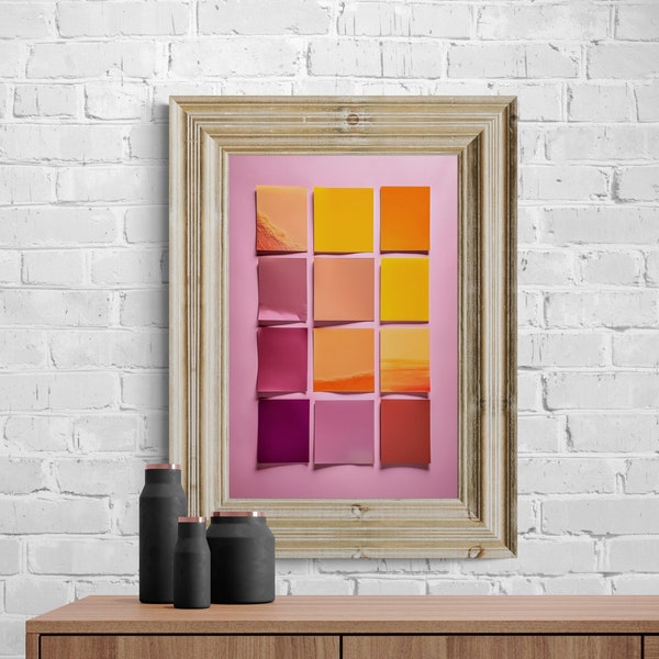 Multi-Panel Minimalist Color Field Art, Magenta Amber Pink Wall Art, Abstract Retro Art, Symmetrical Solarization, Orange Wall Art, VV02