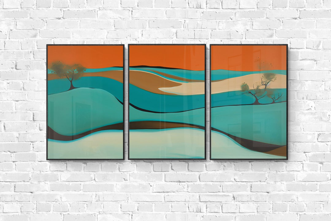 Printable Abstract Landscape Art Set of 3 Tryptic / Triptych Printable