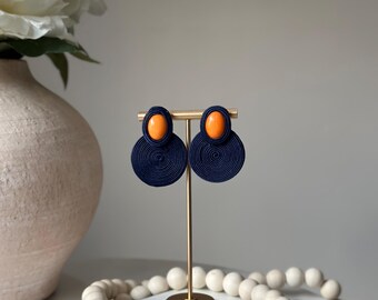 Boho Radiance – Royal Blue & Brown Handmade Beaded Earrings