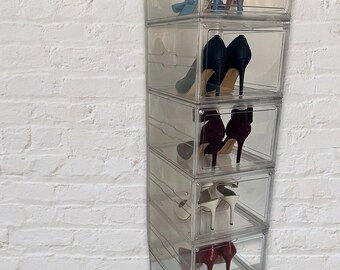 Shoe box storage organizer Clear Acrylic Front and Side Opening Large Boxes. Perfect Fit For Any Heels.