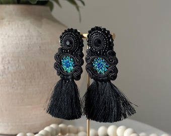 Handmade Stone Drop Earrings: Green & Rose Gold Gemstones