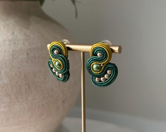 Emerald Handmade Beaded Earrings with Gold Accents