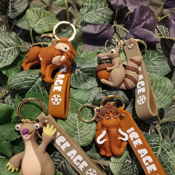 Ice age gift. Movie gift. Character keychains. Keyrings. Keys. School bagtag. Omggifts. Small business. Cartoon gift