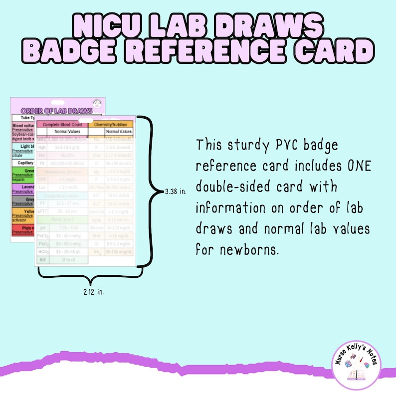 NICU Lab Values Badge Reference Card - Etsy