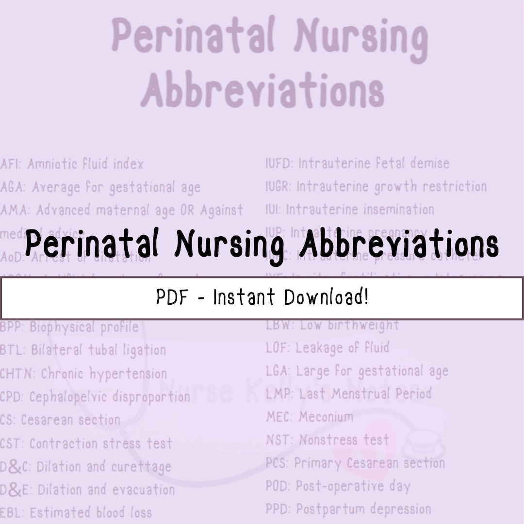 Ob/perinatal Nursing Abbreviations Card - Etsy
