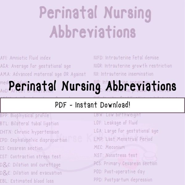 OB/Perinatal Nursing Abbreviations Card