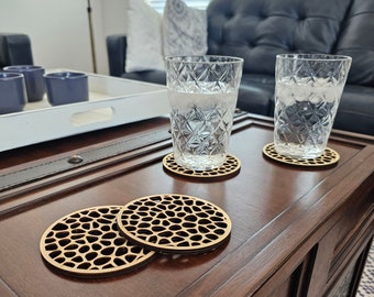 Laser Cut Birch Plywood Coasters: Stone Pattern, Set of 4