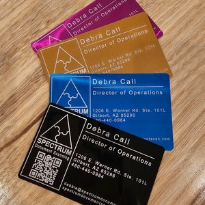 Cartes de visite en aluminium, Cartes de visite avec code QR, Cartes de visite en métal, Jeu de 30 cartes, Carte de visite avec texte argenté