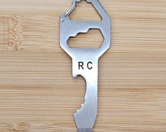 Personalized Key-Shaped Stainless Steel Multitool Keychain