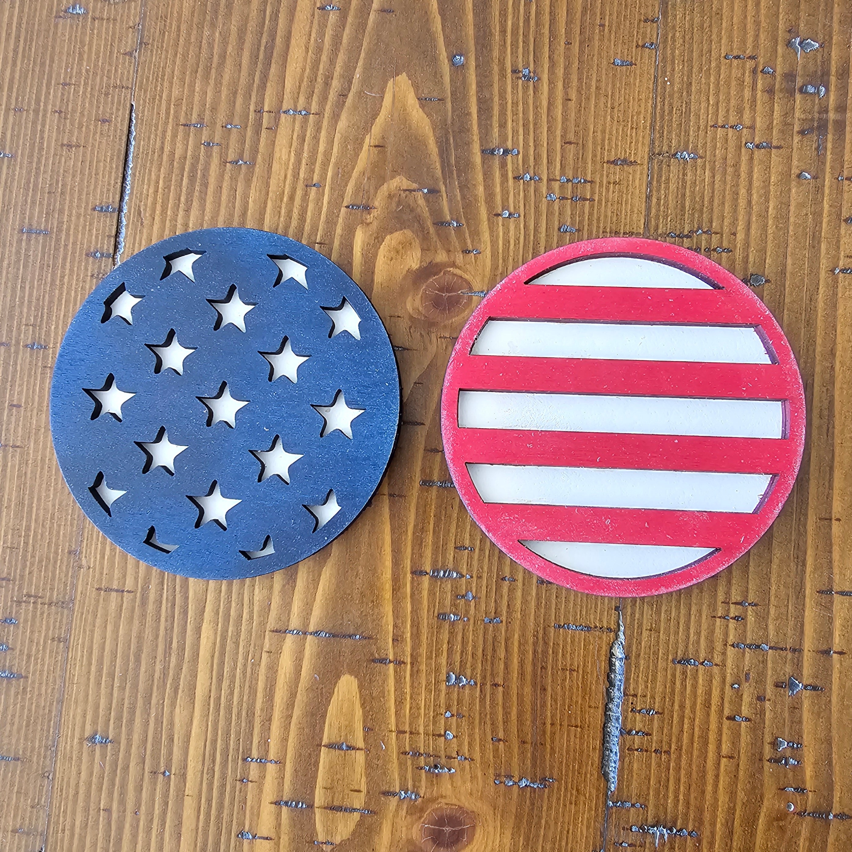 American Flag Wood Coasters: Stars and Stripes, Set of 2