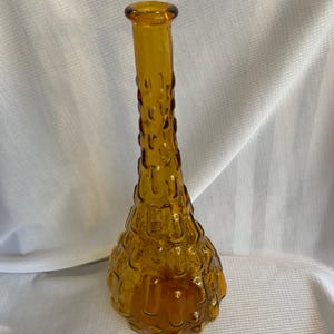Vintage MCM Empoli Amber Brick Hobnail Genie Decanter/Bottle