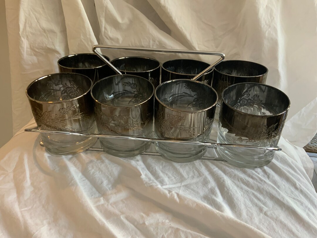 Vintage Silver Ombré Drinking Glasses Set of 8 With Chrome Tray. - Etsy