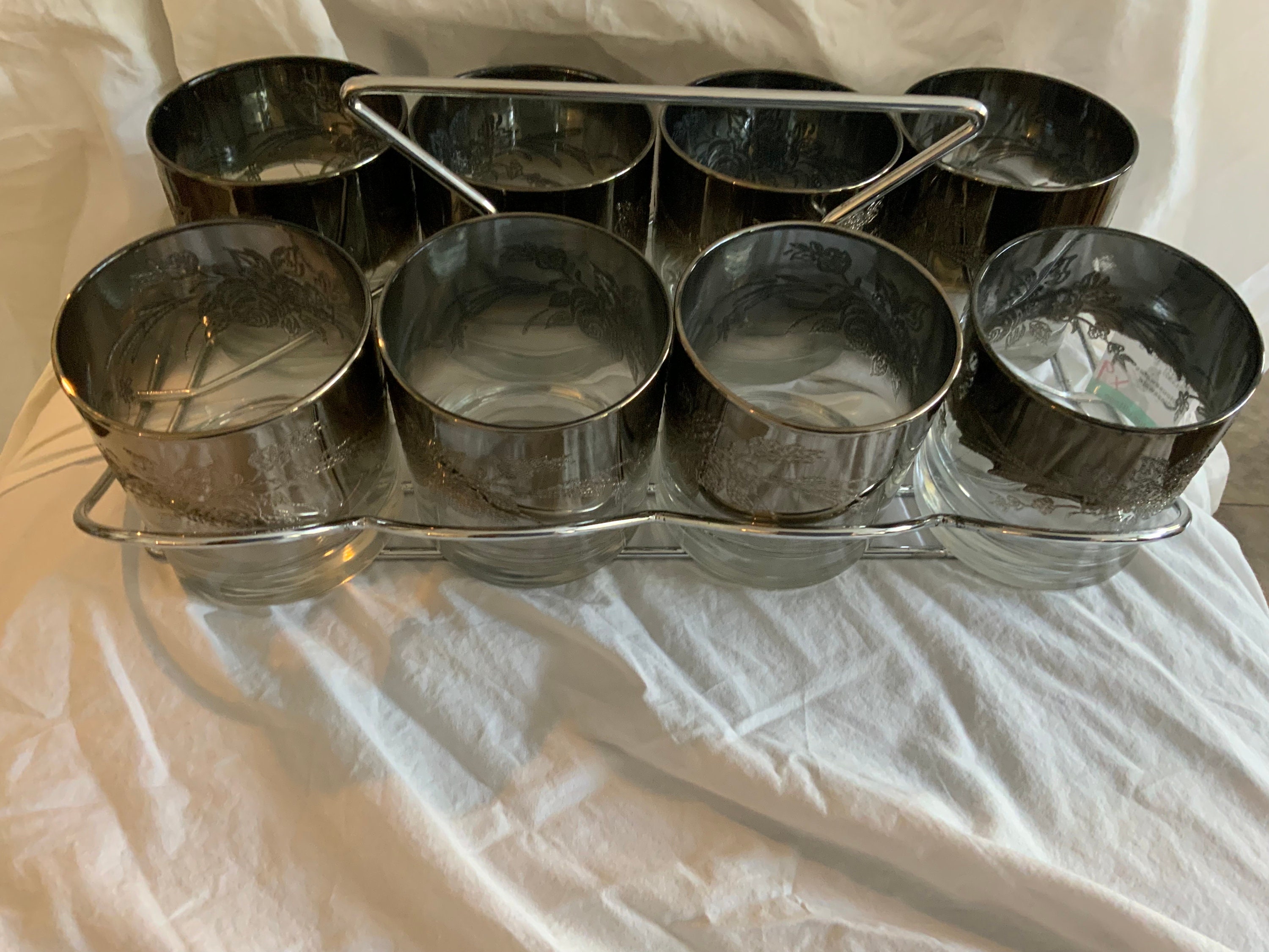 Vintage Silver Ombré Drinking Glasses Set of 8 With Chrome Tray. - Etsy