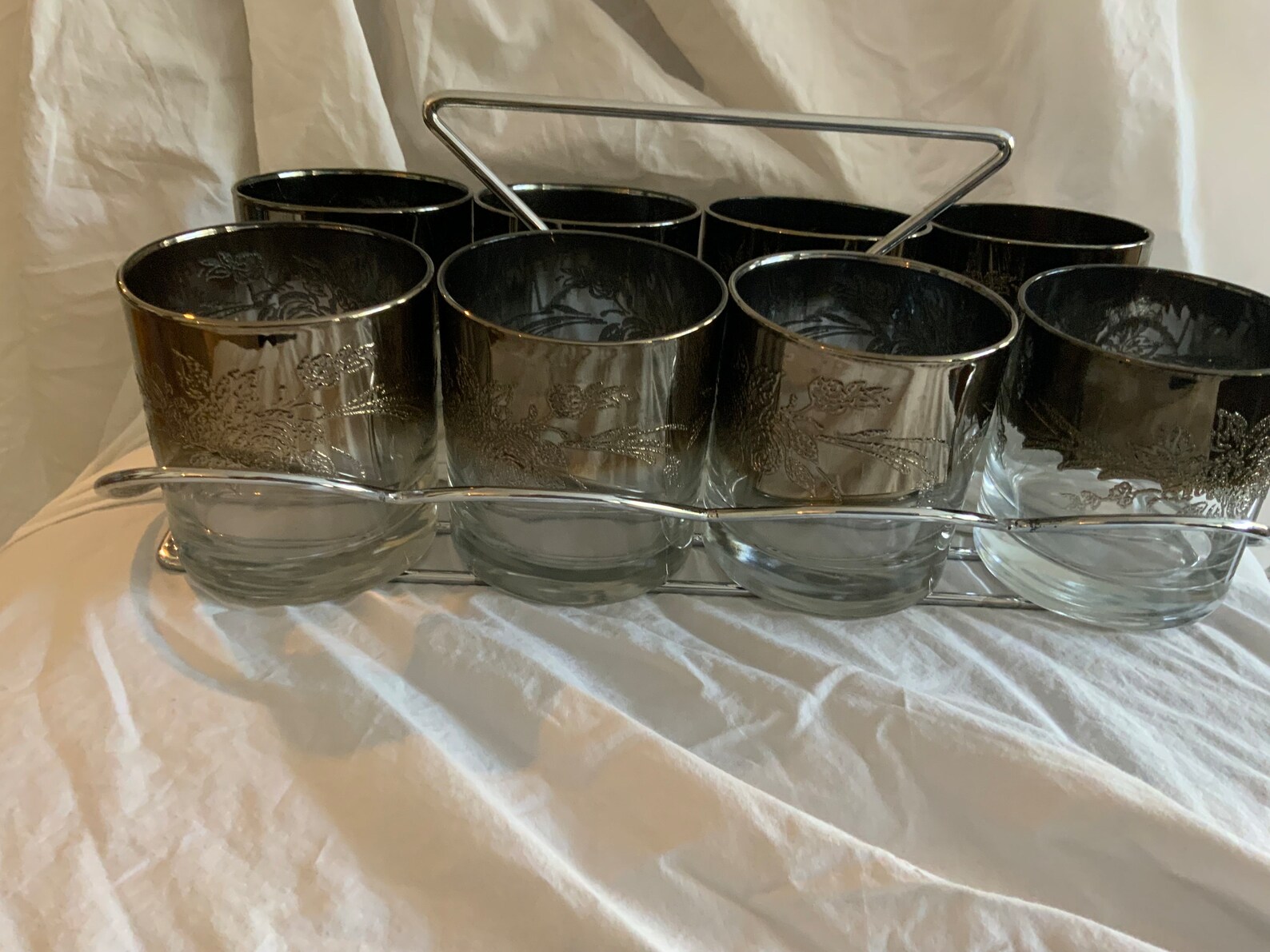 Vintage Silver Ombré Drinking Glasses Set of 8 With Chrome Tray. - Etsy