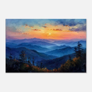 The Blue Ridge Mountains Sunset Slim Canvas Painting is ideal for a living room, bedroom, or office to add a touch of natural beauty