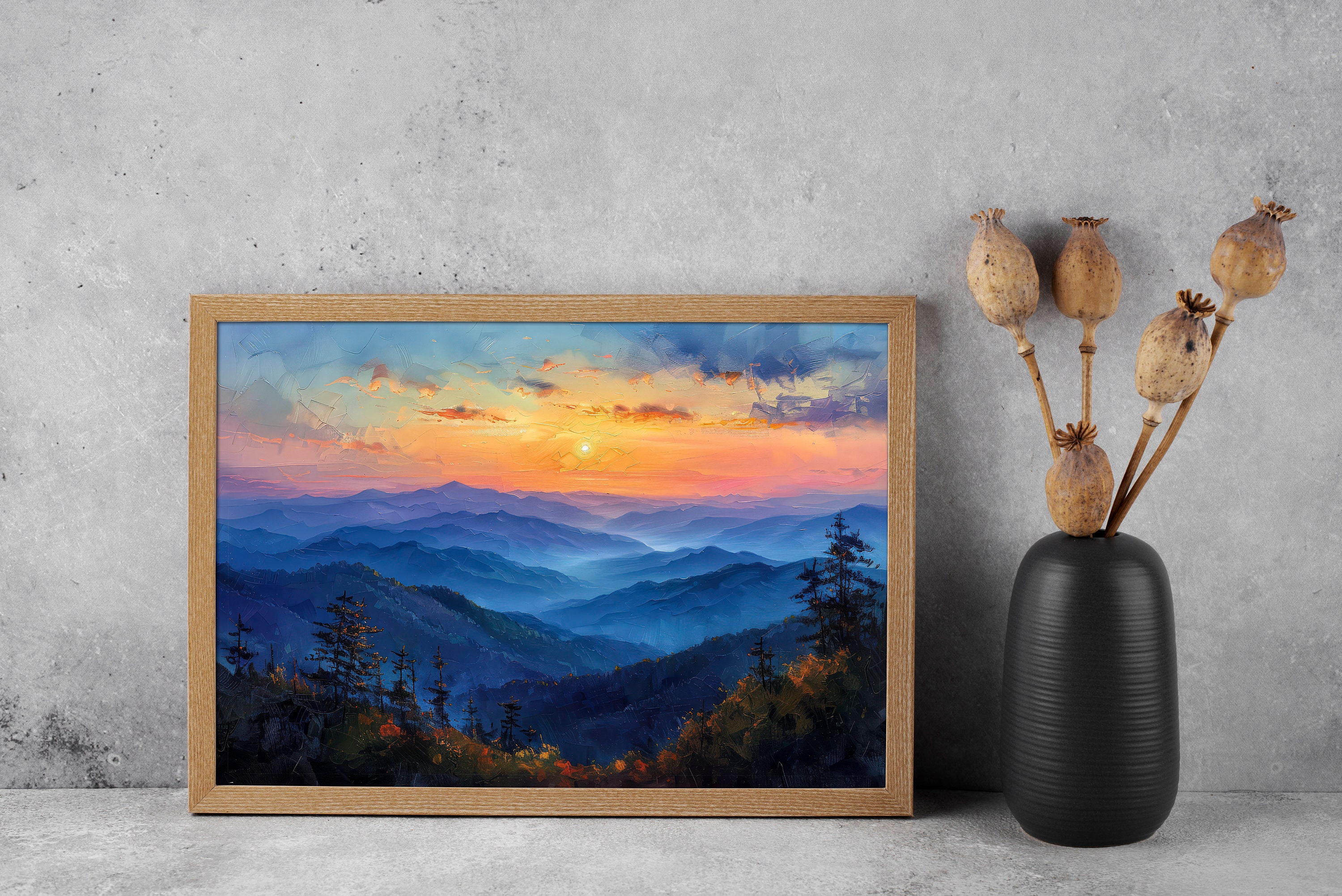 Blue Ridge Canvas The Blue Ridge Mountains Sunset Slim Canvas Painting is Ideal for a ...