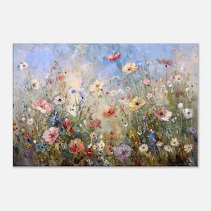 Blossoming Meadow | Colorful Floral Canvas Art | Wildflower Blossom Field | Bedroom Decor | Countryside Wall Decor | Canvas Print Wall Art