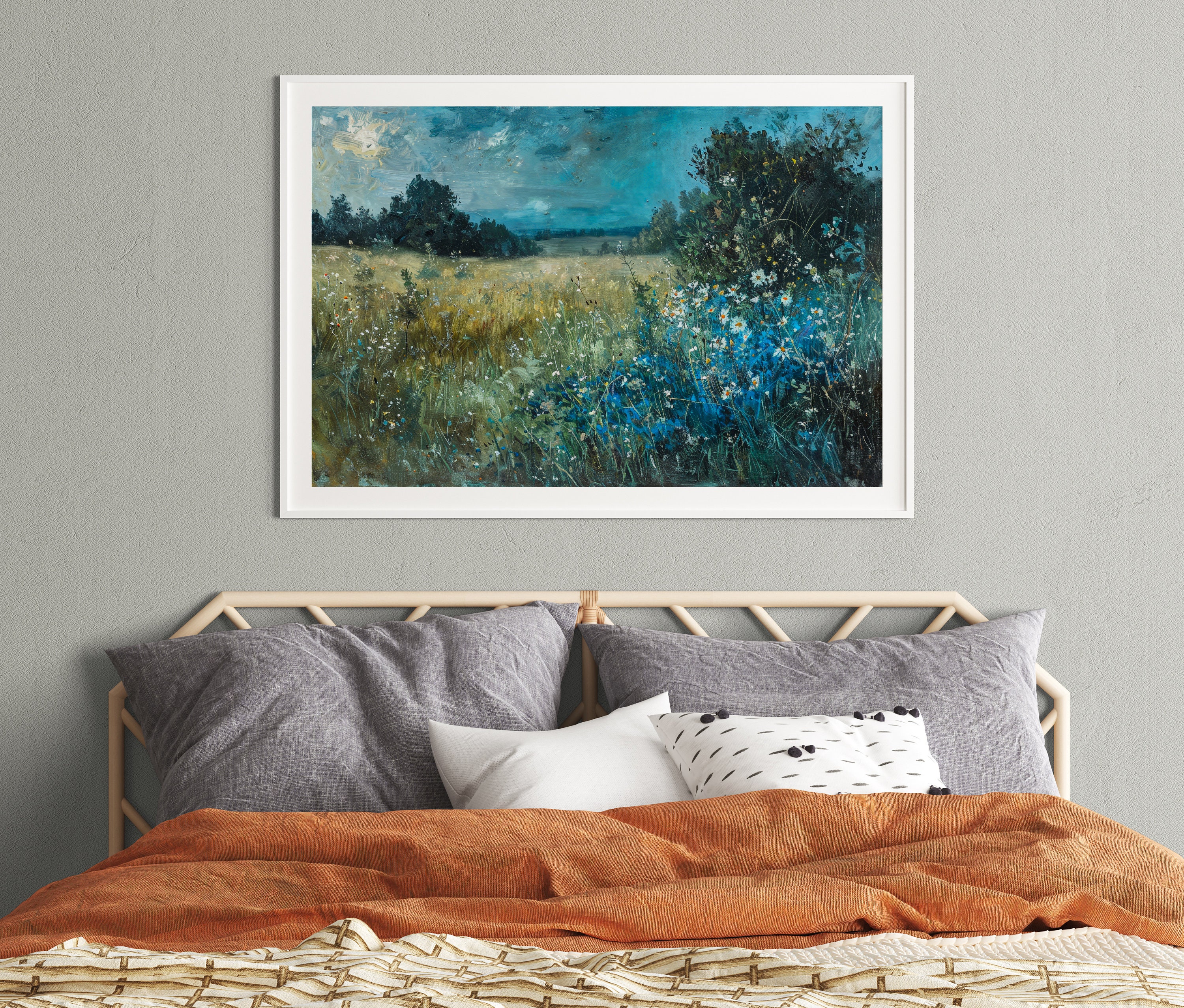 Toile encadrée Fleurs vintage / 72x108cm / Cadre Noir / Fabriqué en