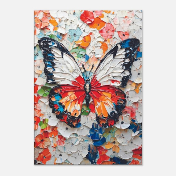 Colorful Butterfly on a Textured Floral Background Canvas Print